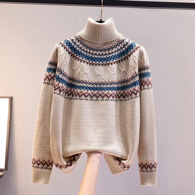 Γυναικείο μάλλινο πουλόβερ με ψηλό γιακά