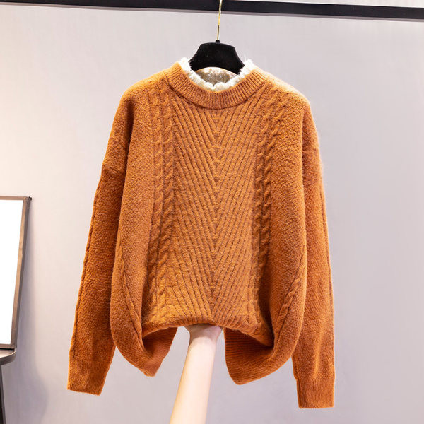 Φαρδύ γυναικείο πουλόβερ με χαμηλό γιακά