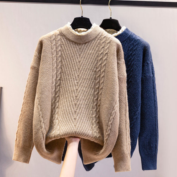 Φαρδύ γυναικείο πουλόβερ με χαμηλό γιακά