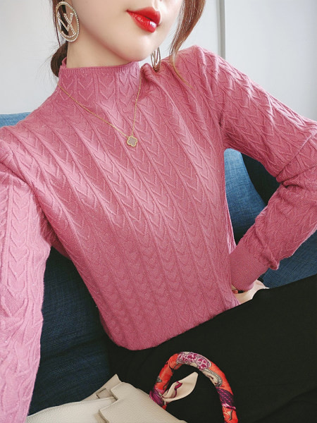 Μοντέρνο γυναικείο πουλόβερ με ψηλό γιακά - λεπτό πλεκτό