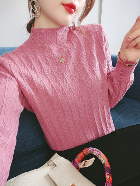 Μοντέρνο γυναικείο πουλόβερ με ψηλό γιακά - λεπτό πλεκτό