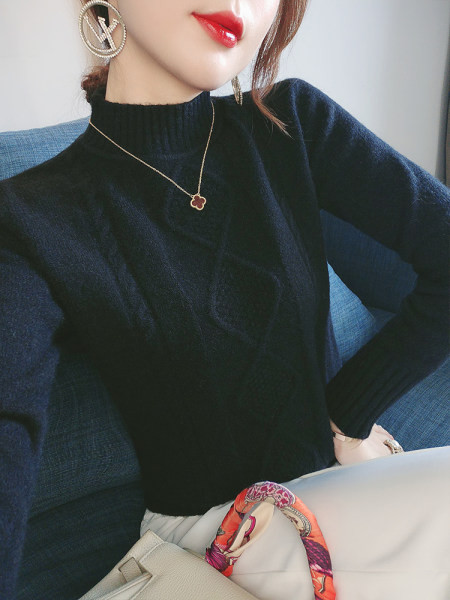 Ежедневен дамски плетен пуловер с поло яка -три цвята