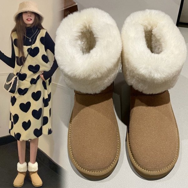 Топли зимни боти от еко велур с дебела подплата