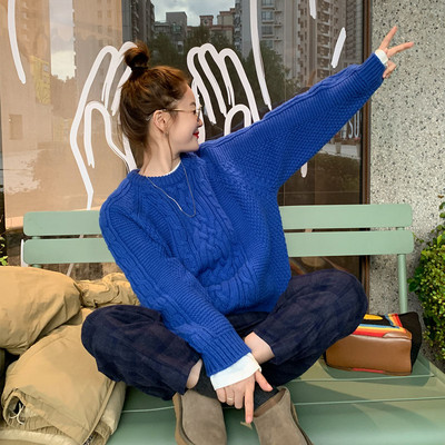 Φαρδύ μοντέλο γυναικείο πουλόβερ με στρογγυλή λαιμόκοψη