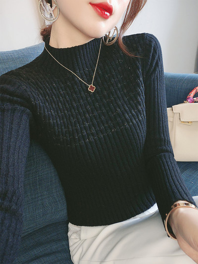 Εφαρμοσμένο γυναικείο πουλόβερ με ημίψηλο γιακά