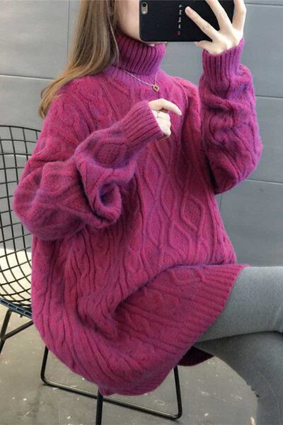 Μακρύ και φαρδύ πουλόβερ για γυναίκες με γιακά 