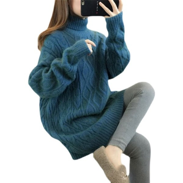 Μακρύ και φαρδύ πουλόβερ για γυναίκες με γιακά 