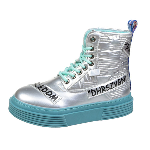 Дамски кожени боти с надпис и връзки в три цвята