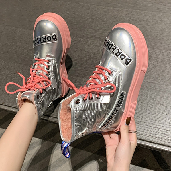 Дамски кожени боти с надпис и връзки в три цвята