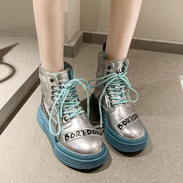 Дамски кожени боти с надпис и връзки в три цвята