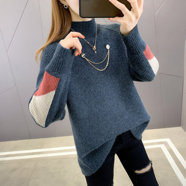 Γυναικείο πλεκτό πουλόβερ με ψηλό γιακά - πολλά χρώματα