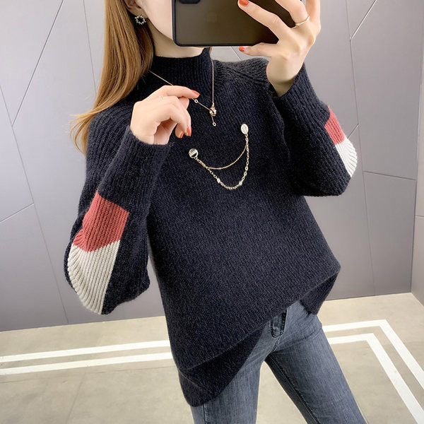 Γυναικείο πλεκτό πουλόβερ με ψηλό γιακά - πολλά χρώματα