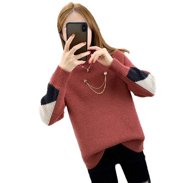 Γυναικείο πλεκτό πουλόβερ με ψηλό γιακά - πολλά χρώματα