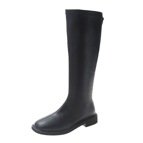 Изчистен модел дамски ботуши от еко кожа с равна  подметка