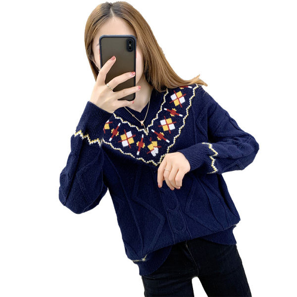 Γυναικείο χειμωνιάτικο πουλόβερ με κέντημα - τρία χρώματα