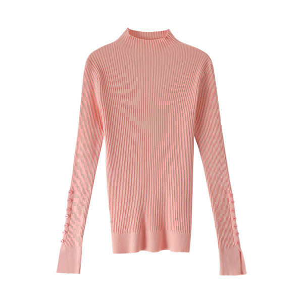 Вталено дамско поло от тънко плетиво и копчета