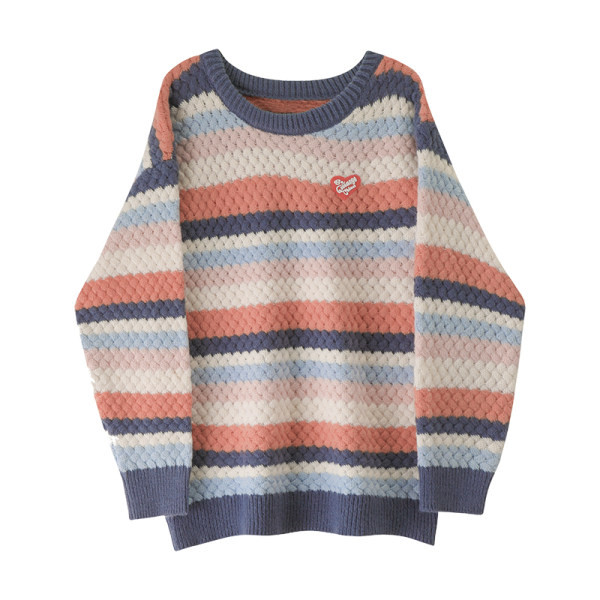 Γυναικείο ριγέ πουλόβερ φαρδύ μοντέλο με οβάλ λαιμόκοψη