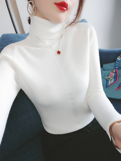 Κομψό γυναικείο πουλόβερ απλό μοντέλο με ψηλό γιακά