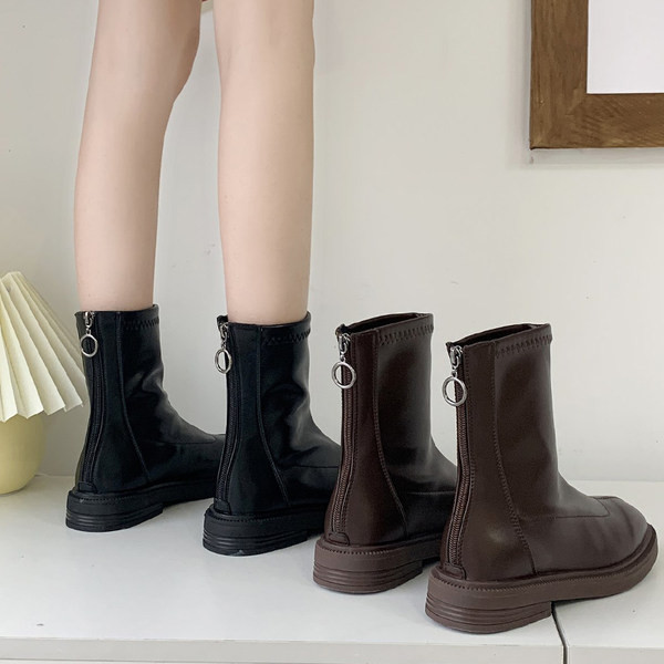 Дамски боти изчистен  модел от еко кожа с цип