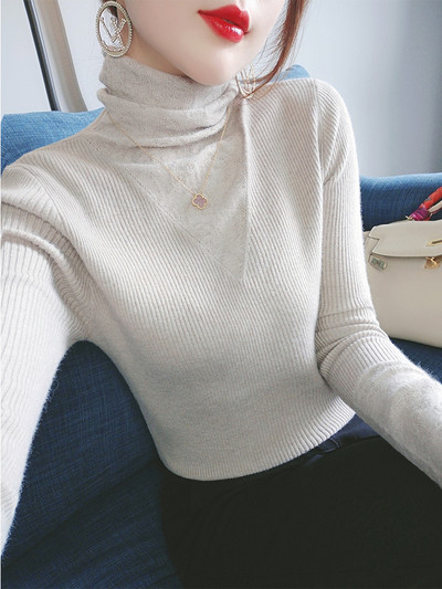 Μοντέλο γυναικείο κοτλέ πουλόβερ με ψηλό γιακά