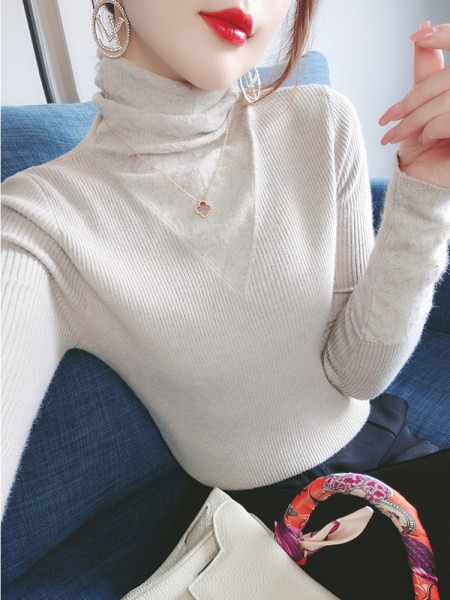 Μοντέλο γυναικείο κοτλέ πουλόβερ με ψηλό γιακά