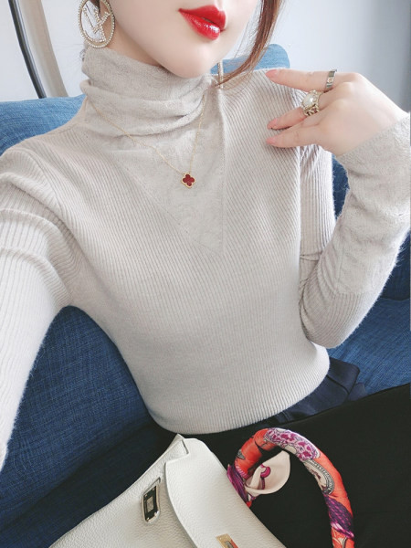 Μοντέλο γυναικείο κοτλέ πουλόβερ με ψηλό γιακά