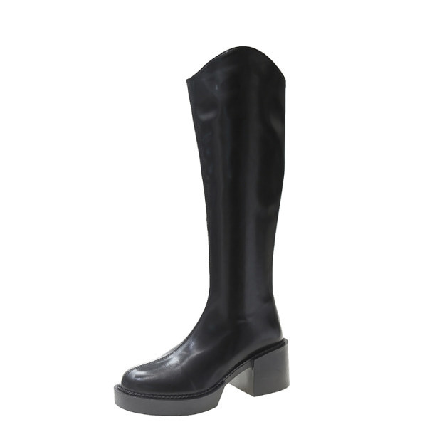 Дамски боти от изкуствена кожа с дебел ток  6см