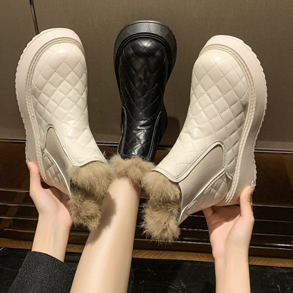 Капитонирани дамски боти с пух и топла подплата