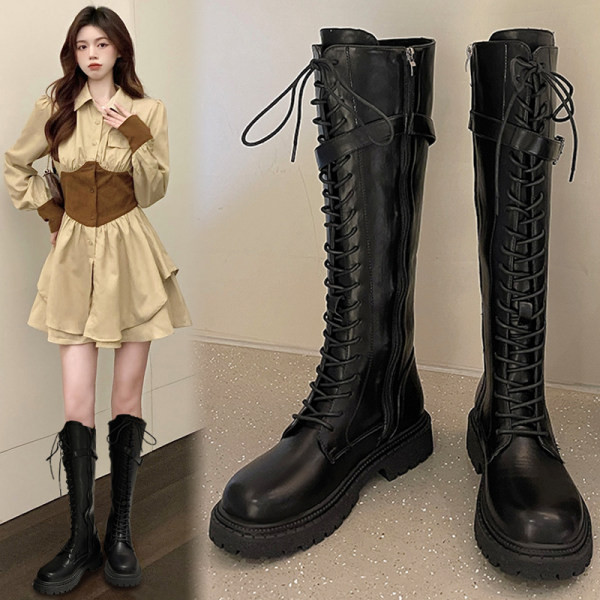 Стилни дамски ботуши от еко кожа с връзки 