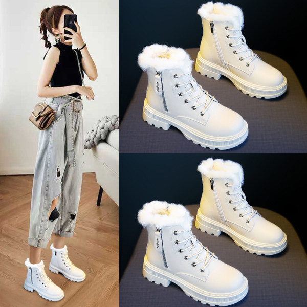 Актуални дамски боти с пух и цип от еко кожа