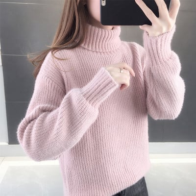 Γυναικείο ζεστό πουλόβερ με γιακά πόλο - διαφορετικά χρώματα