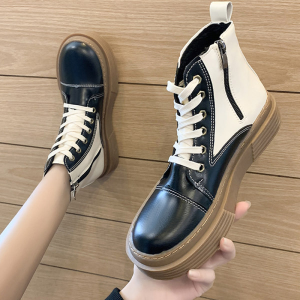 Дамски кожени боти с  връзки в черен и кафяв цвят 