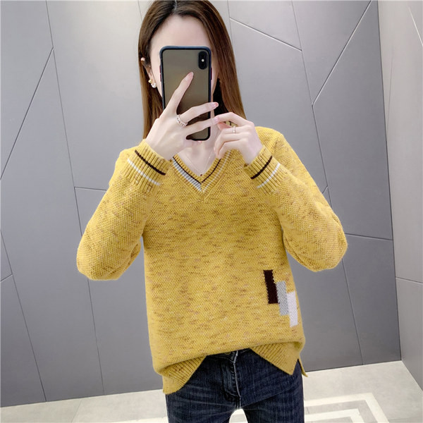 Γυναικείο πλεκτό πουλόβερ με λαιμόκοψη spitz - σε πολλά χρώματα