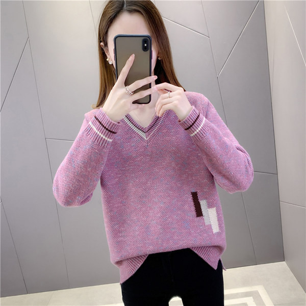 Γυναικείο πλεκτό πουλόβερ με λαιμόκοψη spitz - σε πολλά χρώματα