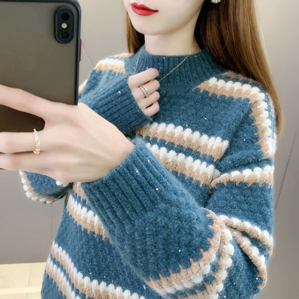 Χοντρό γυναικείο χειμωνιάτικο πουλόβερ με χαμηλό γιακά