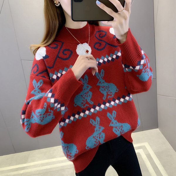 Μοντέρνο γυναικείο πουλόβερ με κέντημα και στρογγυλή λαιμόκοψη