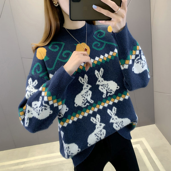 Μοντέρνο γυναικείο πουλόβερ με κέντημα και στρογγυλή λαιμόκοψη