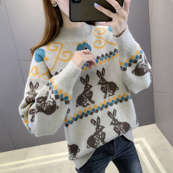 Μοντέρνο γυναικείο πουλόβερ με κέντημα και στρογγυλή λαιμόκοψη