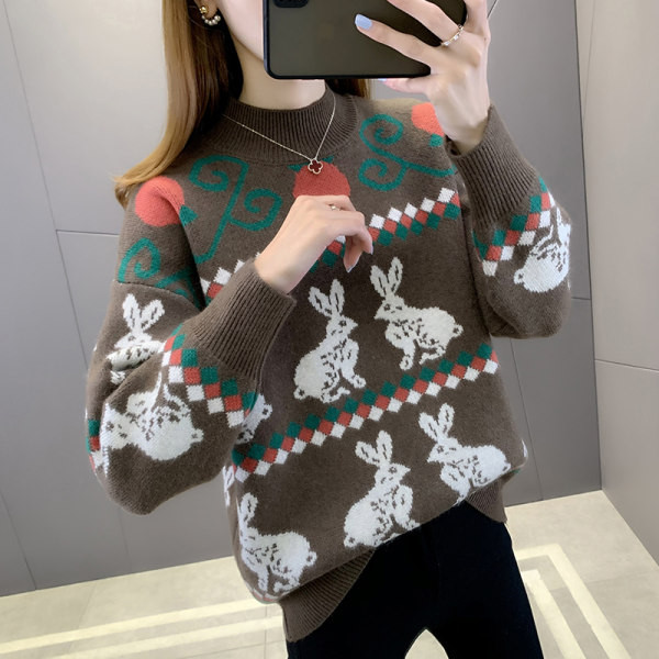 Μοντέρνο γυναικείο πουλόβερ με κέντημα και στρογγυλή λαιμόκοψη