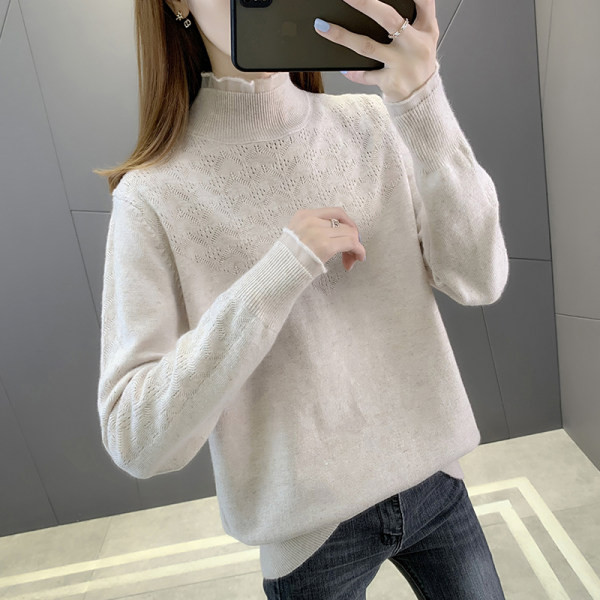 Moodne kõrge krae ja tülliga naiste kampsun