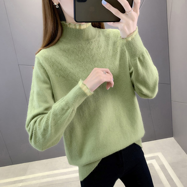 Moodne kõrge krae ja tülliga naiste kampsun