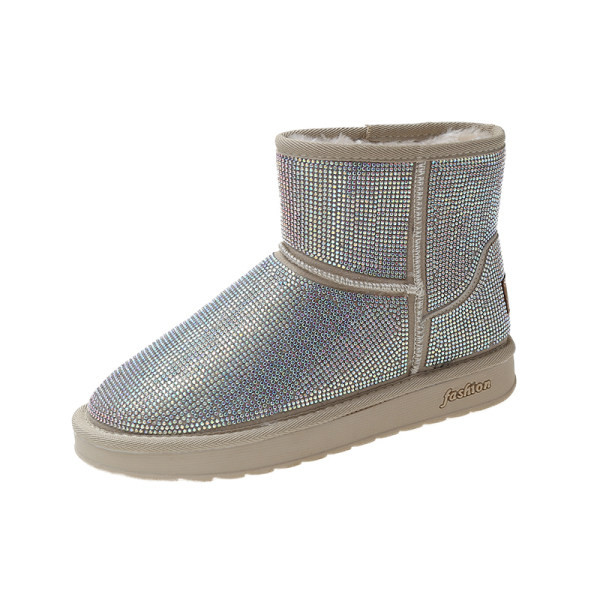 Дамски заоблени боти с камъни и мека подплата