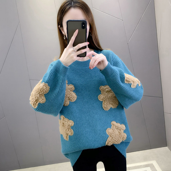 Γυναικείο πουλόβερ με απλικέ - φαρδύ μοντέλο σε πολλά χρώματα