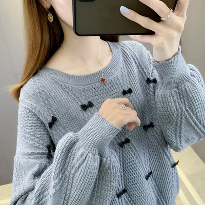 Μοντέρνο γυναικείο πλεκτό πουλόβερ με κορδέλες