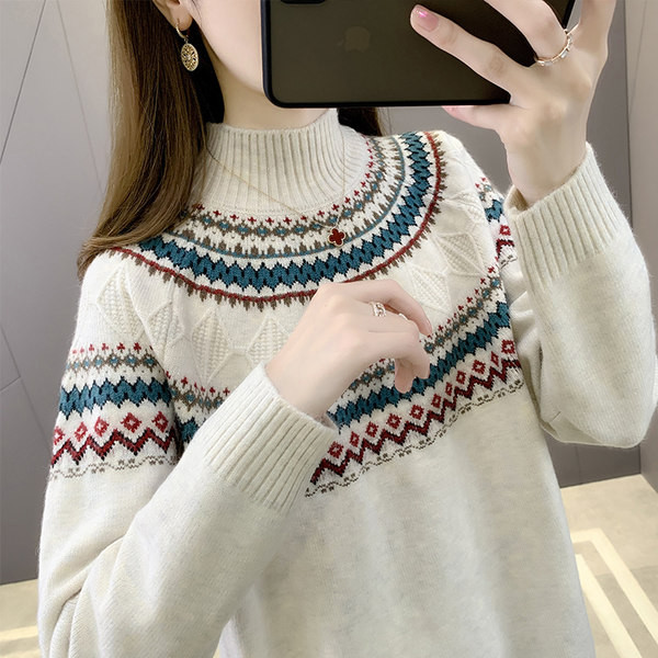 Naiste vabaaja kampsun tikandi ja kõrge kraega