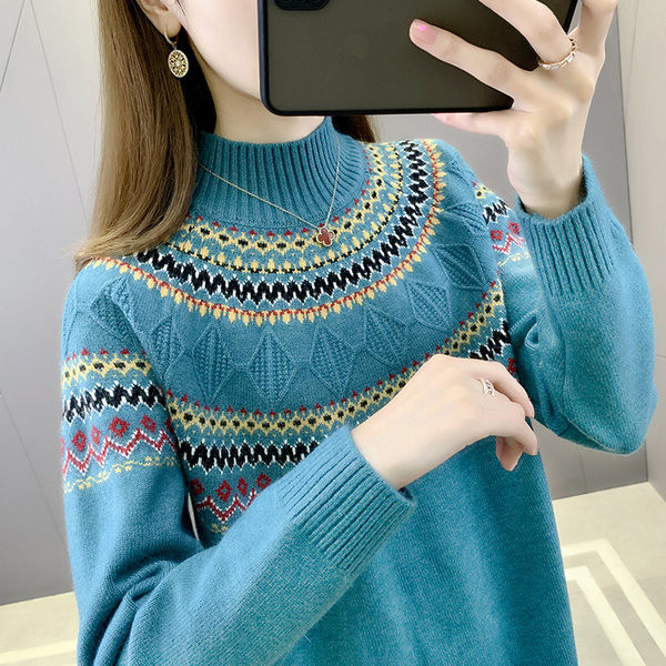 Naiste vabaaja kampsun tikandi ja kõrge kraega