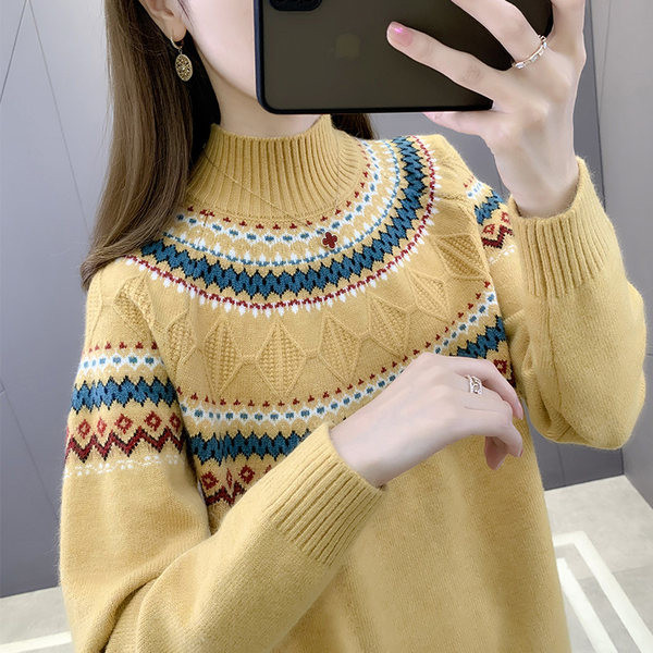 Naiste vabaaja kampsun tikandi ja kõrge kraega