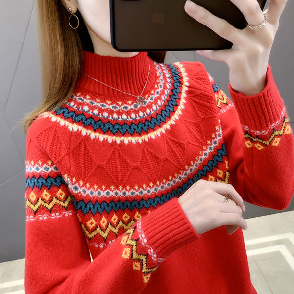 Γυναικείο πουλόβερ με σχέδιο και γιακά πόλο