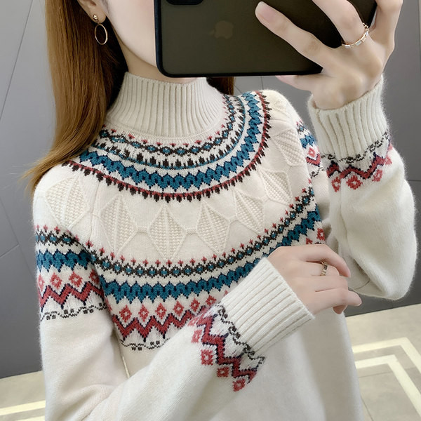 Γυναικείο πουλόβερ με σχέδιο και γιακά πόλο