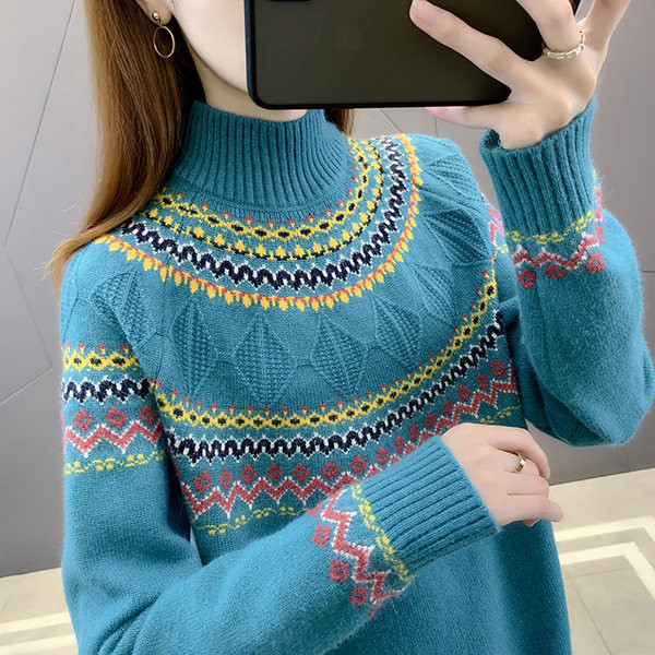 Γυναικείο πουλόβερ με σχέδιο και γιακά πόλο